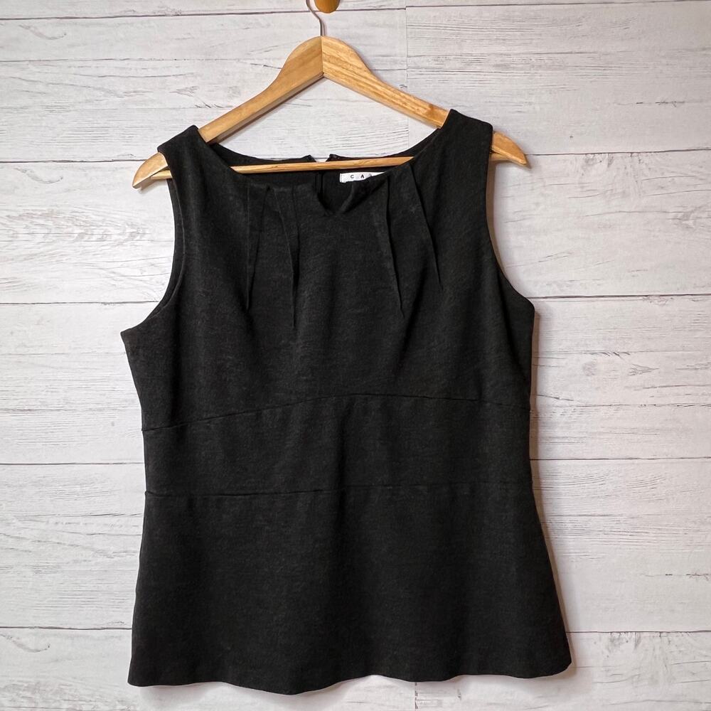 CAbi Blouse Womens Size 14 Charcoal Gray Perfect Shell Ponte Knit Stretch Modern